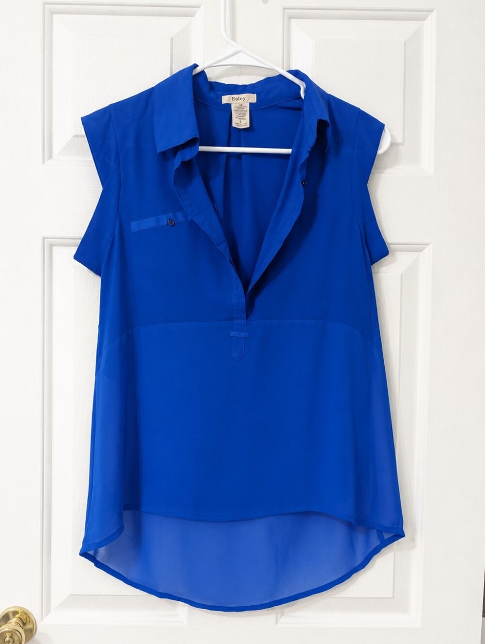 Esley Royal Blue Sheer High-Low Blouse Top Size S